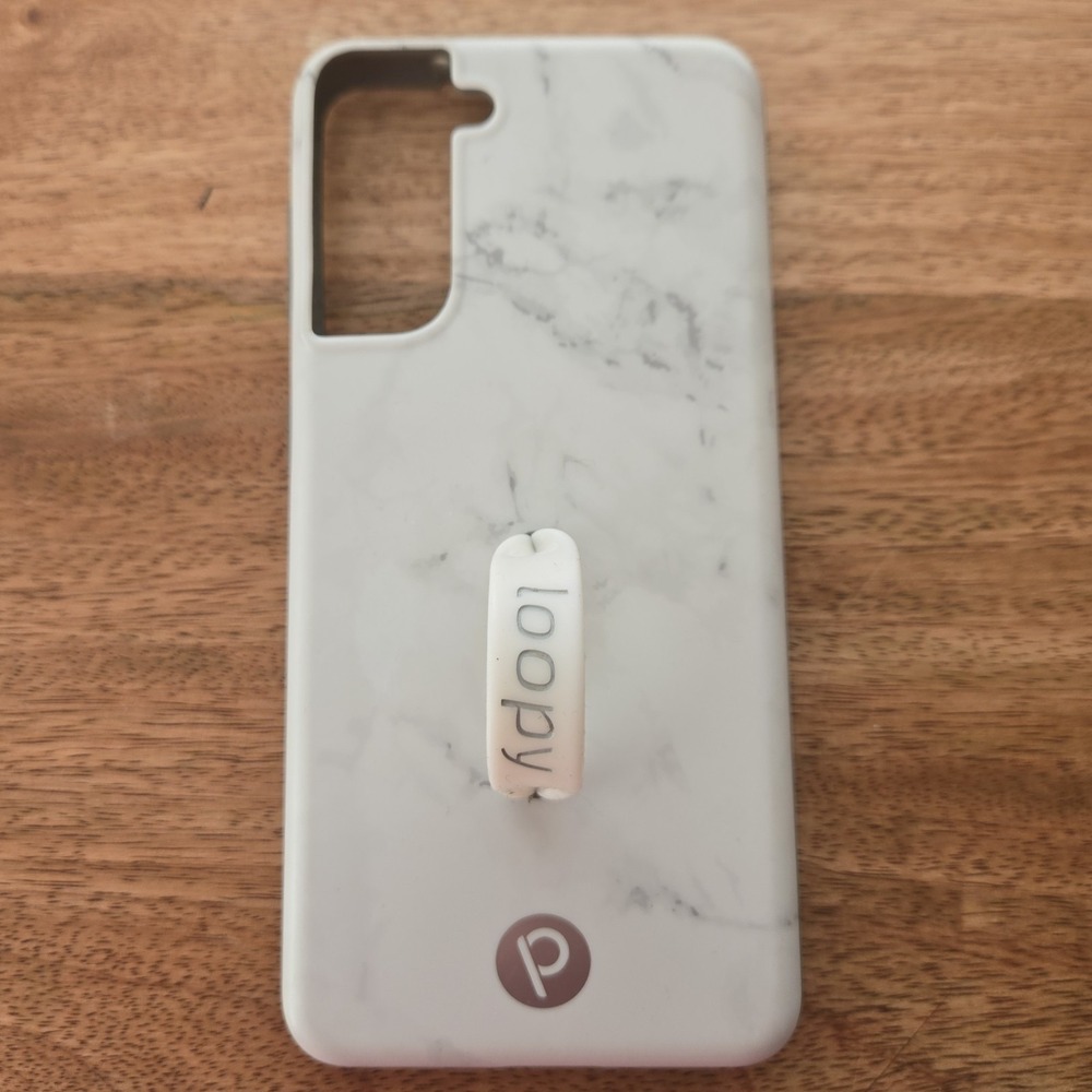 Loopy Case Samsung Galaxy S21 5G White Marble Grip Loop Phone Case Adjustable